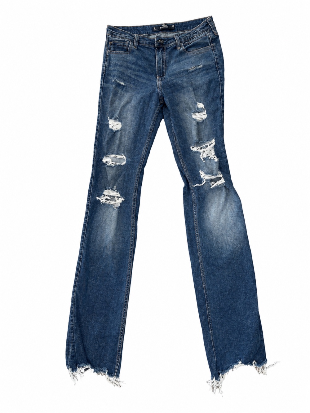 Hollister Women's Distressed Boot Cut Jeans in Dark Blue